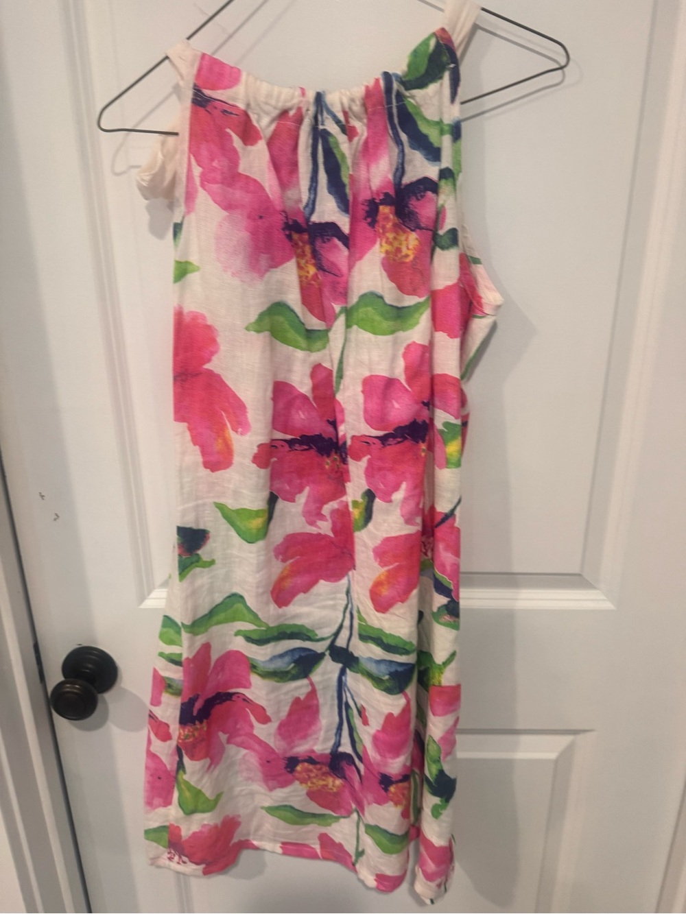 Bellambia Linen Italian made Floral Print Dress - White with Pink & Lime Green - Picture 3 of 3